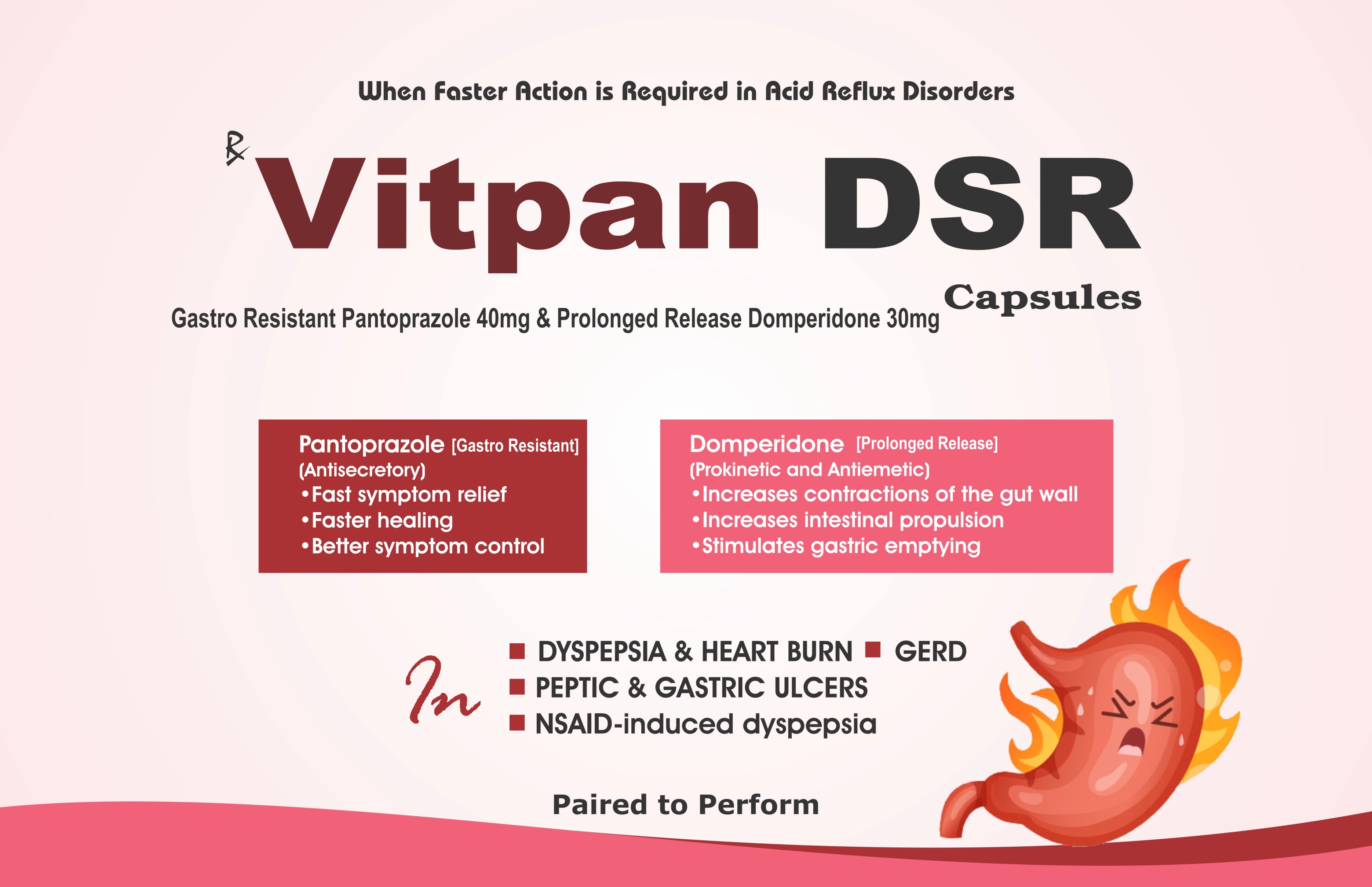 Vitpan DSR Capsules - Acid Reflux Disorders with Stomach Illustration